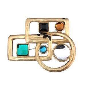 Geometric Brooch Abstract Multicolor Gems Gold Tone Vintage Costume Jewelry